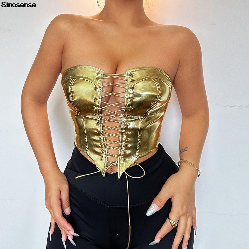 Atasan Crop Tube kulit PU wani - Strapless Bra Backless ulasan dan harga